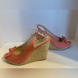 New Enzo Angiolini Pink Wedge Strap Sandals - 10.5M Leather/ Rope Heel - Tag $99